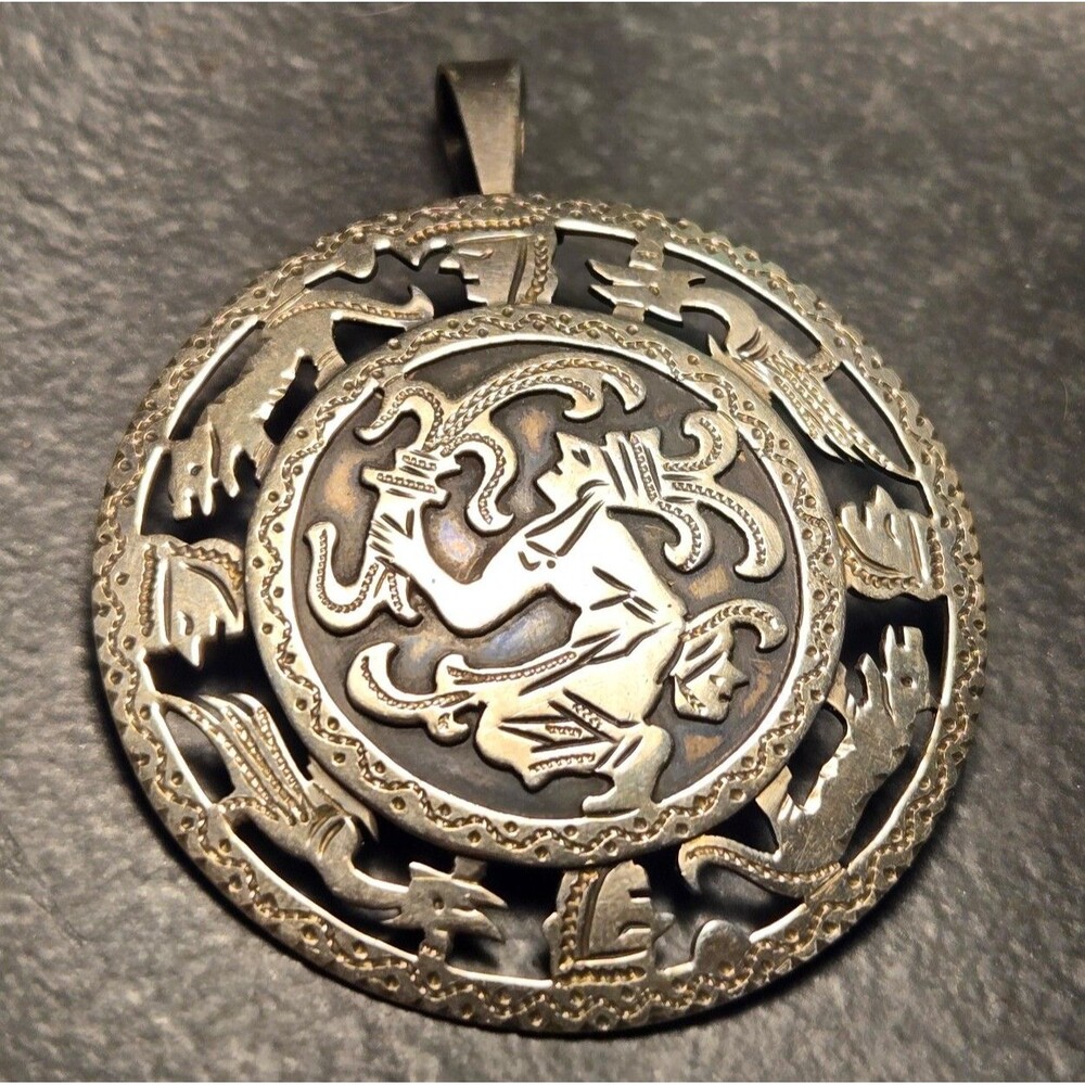 Aztec Mayan Style Sterling Silver Pendant